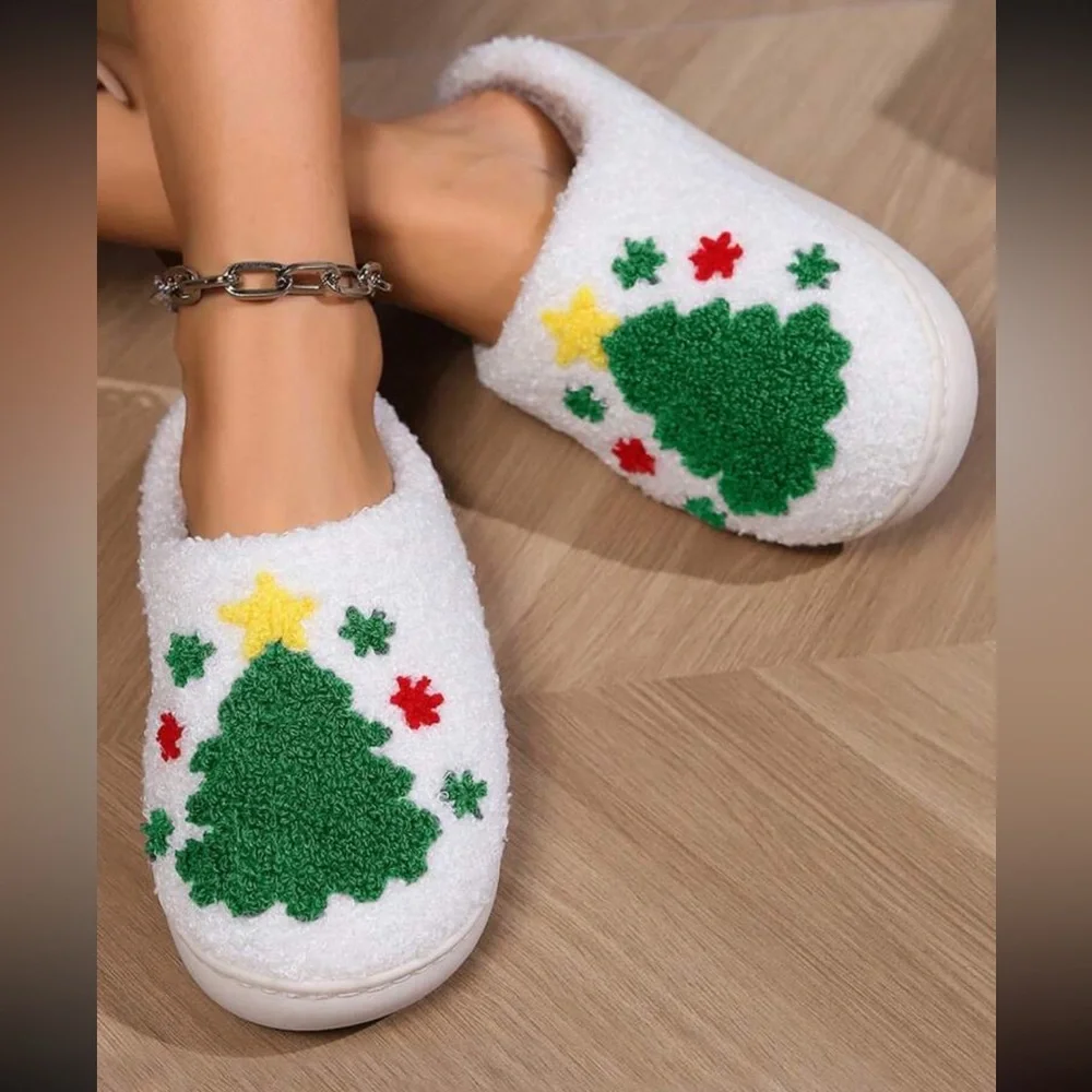 Holiday Christmas Tree Fuzzy Slippers - Picture 4 of 5